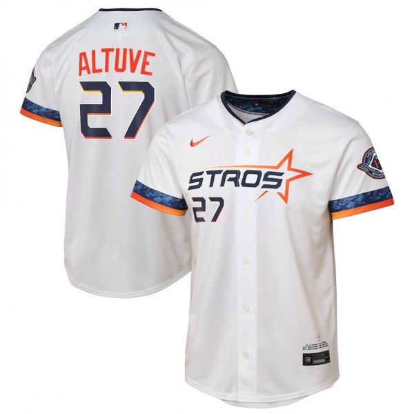 Youth #27 Jose Altuve Houston Astros Nike 2025 City Connect Limited Player White Jersey