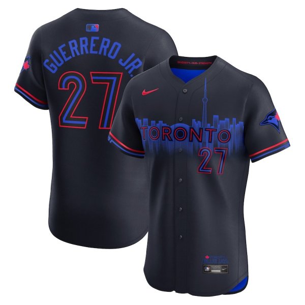 Men's #27 Vladimir Guerrero Jr. Toronto Blue Jays Nike 2024 City Connect Elite Player Navy Jersey