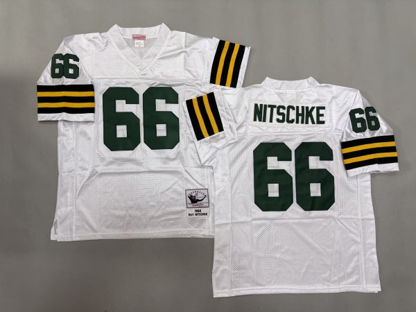 Men's Green Bay Packers #66 Ray Nitschke White Mitchell & Ness Jersey