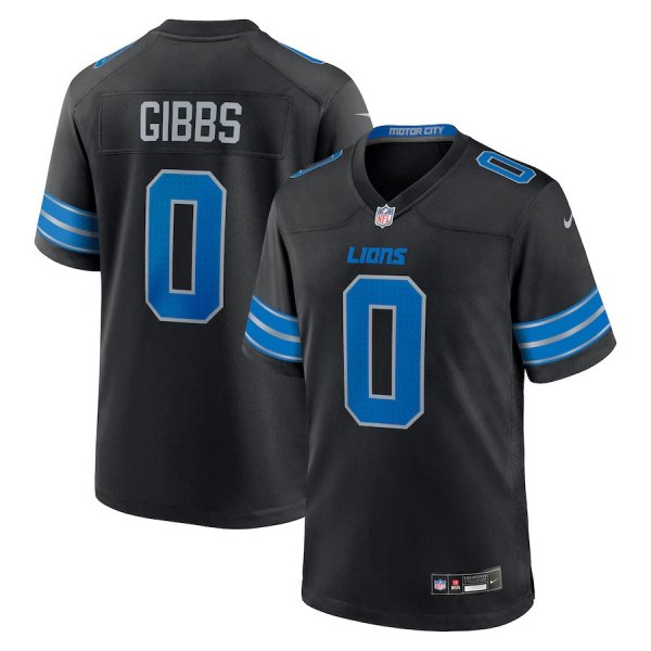 Youth #0 Jahmyr Gibbs Detroit Lions Nike 2nd Alternate Game Player Black Jersey