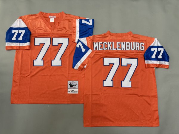 Men's Denver Broncos #77 Karl Mecklenburg Orange Mitchell & Ness Jersey