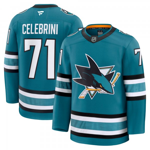 Men's San Jose Sharks #71 Macklin Celebrini Teal Home Premium Jersey