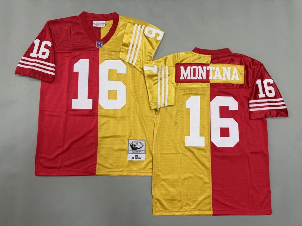 Men's #16 Joe Montana San Francisco 49ers Red and Yellow Jersey