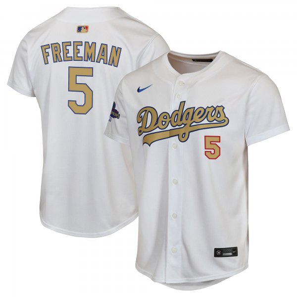 Youth #5 Freddie Freeman Los Angeles Dodgers Nike 2025 Gold Collection Limited White Jersey