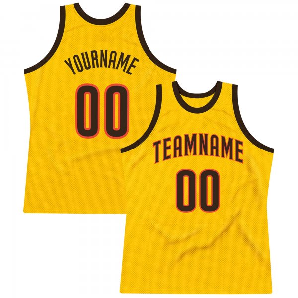 Men's Custom Gold Brown-Orange Authentic Throwback Basketball Jersey