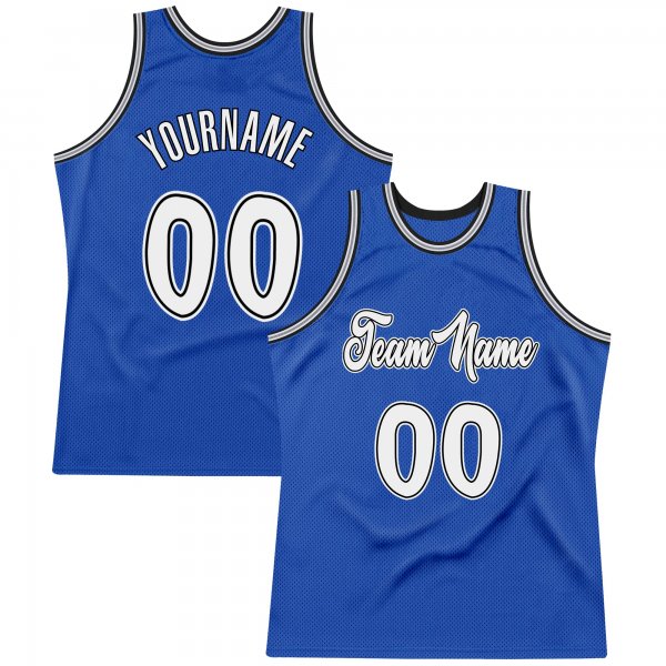 Men's Custom Blue White-Black Authentic Throwback Basketball Jersey