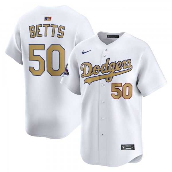 Men's #50 Mookie Betts Los Angeles Dodgers Nike 2025 Gold Collection Limited White Jersey