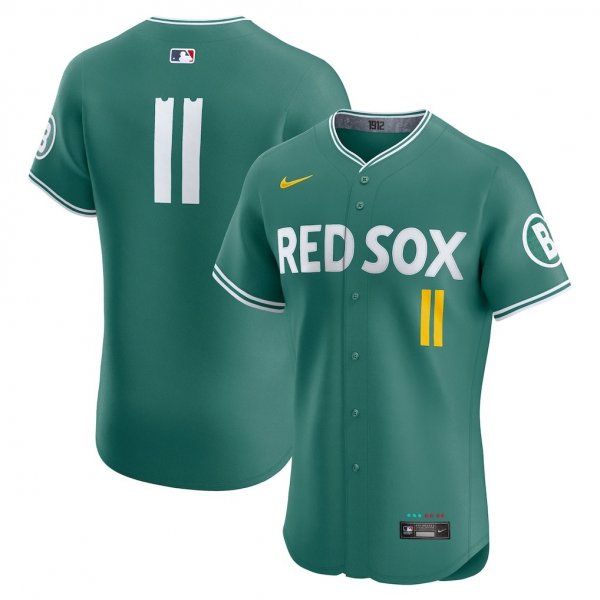 Men's Boston Red Sox #11 Rafael Devers Nike Green 2025 City Connect Elite Player Jersey