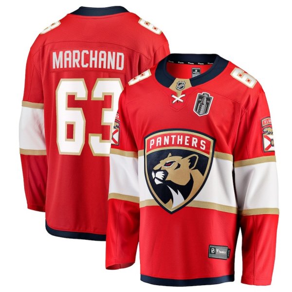 Men's #63 Brad Marchand Florida Panthers Fanatics 2025 Stanley Cup Final Home Breakaway Player Red Jersey